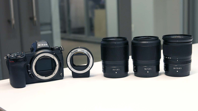 Here’s the full Nikon Z lineup: the Nikon Z7, the FTZ mount and all three of Nikon’s upcoming Z-mount lenses.